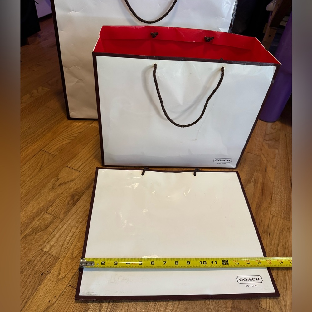 Coach White Shopping Bags (2) with Red Interior and Brown Trim
